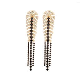 Dangle Earrings Vedawas Bright Feather Shaped Metal For Women Crystal Beaded Tassel Drop Statement Party Jewellery Accessories