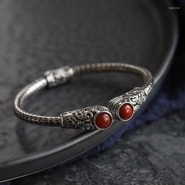 Link Bracelets Chinese Ethnic Style Retro Distressed Silver Plated South Red Bracelet Women's Opening National Fashion Ornament Hollow