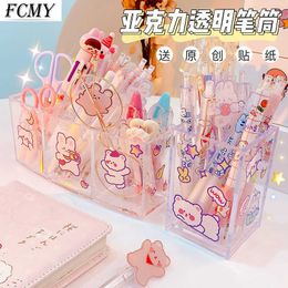 Transparent Large Capacity Cute Desk Accessories Pen Holder Pencil Storage Box top School Office Stationery Organiser