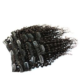 Kinky Curly Clip In Human Hair Extensions Brazilian Natural Black Color Remy Hair 120G 8 Pieces/set Clips Ins