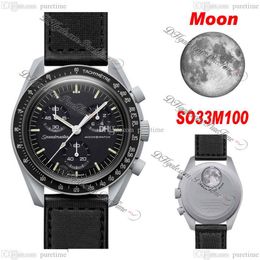 Bioceramic Moonswatch Swiss Quqrtz Chronógrafo Miss Assista SO33M100 para Moon 42 Creia de nylon preto de cerâmica cinza real com Box325a