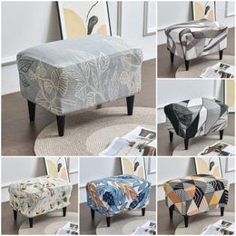 Chair Covers Leaves Print Ottoman Cover Stretch Spandex Rectangle Foot Stool Elastic Removable Footstool Slipcover Furniture Protector