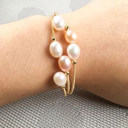 Bangle Freshwater Natural White Pearl Bracelet Zinc Alloy Jewellery Provides The Birthday Gift For Women Size 7-8mm