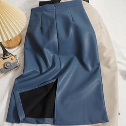 Skirts PU LongHigh-waisted Skirt Women High-waisted Faux Leather Office Lady Solid Colour Slim Zipper Women's Pencil 2022