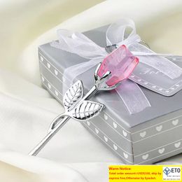 50PCS Wedding Favours Pink Crystal Rose with SilverGold Hand Stem in Gift Box Valentines Day Present Bachelor Party Giveaways