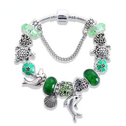 Charm Bracelets New Ancient Silver Colour Foundation Chain Dolphin Shell European and American Diamond-encrusted Hand Ornaments