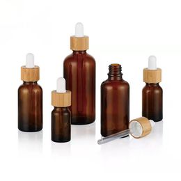 Frosted Glass Dropper Bottle Essential Oil Bottles With Eye Dropper And Bamboo Lids Perfume Sample Vials Essence Liquid Cosmetic Containers