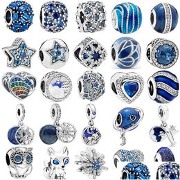 Silver Sky Blue Serie Vlinder Bloem Eenhoorn Sterren Maan Uil Vliegtuig Kralen Fit Originele Pandora Charms Armband Diy Sieraden Dro Dhh7I