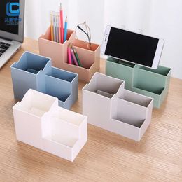 Multi-function Desktop Pen Holder Office School Storage Case Colourful Plastic Box Desk cil Organiser Mobile Phone Bracket