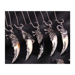 Pendant Necklaces Animal Wolf Tooth Pendent Necklace For Men Long Chain Elephant Dragon Head Vintage Jewellery Wholesale Drop Delivery Dhdke