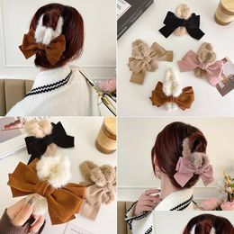 Hair Clips Barrettes Large Bow Back Head Plush Dish Female Autumn Winter Headdress Clip Shark Drop Delivery Jewellery Hairjewelry Dho6F