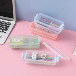 Double-Layered transparent pencil case with Large Capacity for Creative Glasses and Cosmetics Storage - Portable and Clear Stationery Organizer