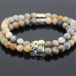 Strand Natural 6mm Stone Round Beads Charm Women Bracelet Beaded Two Colors Elephant Animals Girl