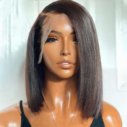 Brazilian Straight Human Hair Wig Transparent Lace Frontal Wigs For Women PrePlucked Natural