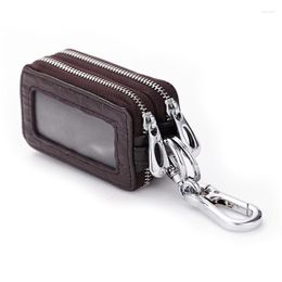 Interior Decorations Men Genuine Leather Car Key Holders Multifunctional Double Zipper Home Case Housekeeper Women Wallets