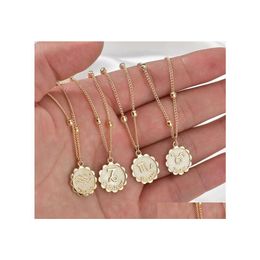 Pendant Necklaces 12 Constellation Necklace Classic 18K Gold Zodiac Sign Round Beads Chain Jewellery 6 Styles Drop Delivery Pendants Dh6Rt