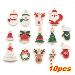 Christmas Decorations 10pcs Handmade Craft Bells Bracelets Making Earrings Enamel Santa Claus Pendant Tree Elk Charms