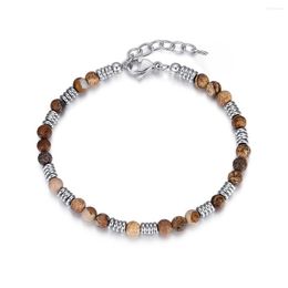 Charm Bracelets Runda Men's Bracelet Natural Stone 5mm With Stainless Steel Adjustable Size 22cm Fashion Jewellery Beaded Bead