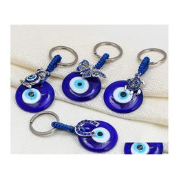 Key Rings Fashion Butterfy Turtle Owl Palm Evil Eyes Keychain Metal Keyring Glass Lucky Blue Eye Pendant Ornament Keychains For Wome Dh9Cf