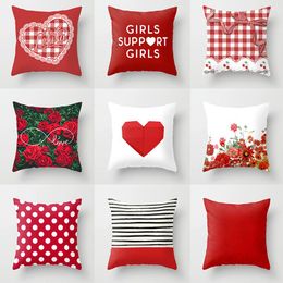 Pillow Red Cheque Printing Holds Pillowcase To Live In Cloth Art Sofa Cover Christmas Covers Living Room Decoration