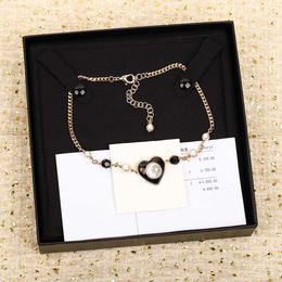 2023 Quality Charm Heart Shape Pendant Necklace with Diamond and Black Colour Beads in Gold Plated Have Box Stamp PS7463A