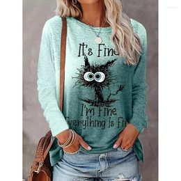 Women's T Shirts Cartoon Shirt Women I Am Fine Everyday Is Long Sleeve Tees Casual Autumn Spring O-neck Ladies Top Female Pullover Clothes