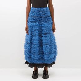 Skirts In Blue Fashion Long Women Skirt Tulle Ruffles Tiered Elegant Casual Prom Party Custom Made Dress Plus Size