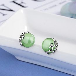 Stud Earrings 2022 Fashion Earring Opal Green Stone Openwork Copper Alloy For Women Ear Jewellery Trendy Gifts