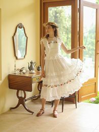 Casual Dresses LYNETTE'S CHINOISERIE Summer Arrivals Women Vintage Mori Girls Chic Romantic Floral Embroidery Slim Cotton White