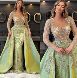 Luxurious Yellow Sheer Neck Prom Dresses with Overskrits Beading Party Dresses Crystals Floor Length Custom Made Evening Dress