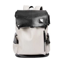 Unisex Backpack Patchwork PU Leather Travel Backpacks Men Women Large Capacity Multi-pocket Backpack Students Laptop Schoolbag 230411
