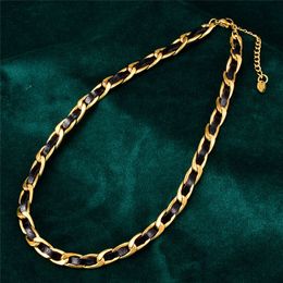 Punk Necklace Chain Woman Designer Hip Hop Jewellery 18k Gold Chains 316L Titanium Steel Cuban Link Chains Leather Chokers Fashion Silver Necklaces for Women Party