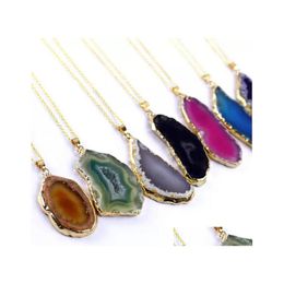 Pendant Necklaces Natural Stone Necklace Onyx Charms Pendants Mticolor Slice Irregar Agate Crystal Quartz Diy For Drop Delivery Jewel Dhp75