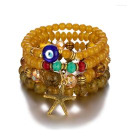 Strand Boho Glass For Women Handmade Eyes Charm Natural Stone Multi Layer Bracelet Bangles Trendy Jewellery