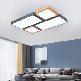 Ceiling Lights Nordic Living Room Light Simple Modern Rectangle Recessed LED Creative Wood Macaron Bedroom Fixture