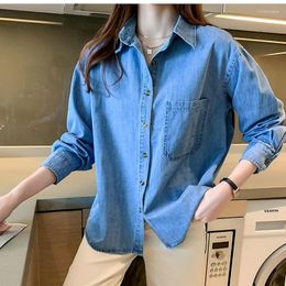 Women's Blouses Womens Tops And 2022 Long Sleeve Jacket Ladies Korean Denim Shirt Loose Tunic Button Up Women's Blouse Oversized