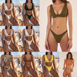 Women two-piece swimsuit multicolor pure Colours and prints Design swimwear qj2025 summer fashion Sexy sporty beach suit holiday bathing suit