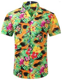 Men's Casual Shirts 2022 Men Fashion Hawaiian Printed Slim Fit Shirt Flamingo Male Social Short Sleeve Beach Aloha For Mens