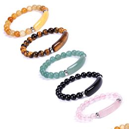 Beaded 8Mm Natural Stone Strand Beads Bracelet Reiki Healing Pink Quartz Aventurine Agates Rose Crystal Rec Bar Charms Bracelets Dro Dh60Y