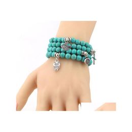 Charm Bracelets Turquoise Beads Tree Owl Dolphin Cross Palm Drop Delivery Jewellery Dhflb