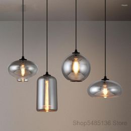 Pendant Lamps Smoke Grey Glass Lights Vintage Hanging Lamp Living Room Kitchen Bar Cafe Bedroom Suspension Led Light Fixtures