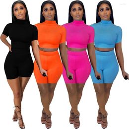 Women's Tracksuits DN8622 Women's Casual Two Piece Summer Sexy Streetwear Fashion Solid Colour Short Sleeve Tight Shorts Sports Suit