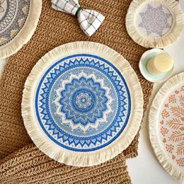 Table Mats Bohemian Woven Cotton Placemat And Linen Dining Heat Insulation Pad Exquisite Embroidery Dessert Plate Bowl Cup Mat