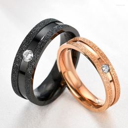 Wedding Rings Fashion Stainless Steel For Women Men Jewelry Crystal Matte Gold-color Black Valentine's Day Couple Gift Support