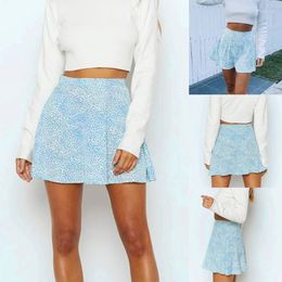 Casual Dresses Kf-Women's High Waist Invisible Zipper Chiffon Printed Mini Skirt