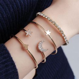 Bangle 2022 5 Pcs/set Women's Fashion Crystal Heart Moon Star Gold Bracelet Set Bohemian Vintage Jewelry Wholesale