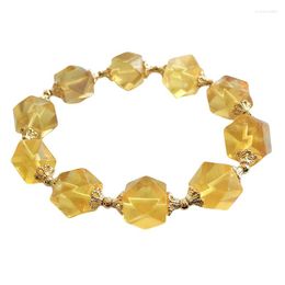 Strand Wholesale Yellow Fluorite Natural Stone Bracelets Faceted Shape Beads For Women Simple Fresh Wealthy Crystal Jewellery