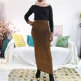 Ethnic Clothing Femme Skirts Muslim Womens Jupe Crayon Faldas Mujer Moda Knitted High Waist Maxi Pencil Long Skirt Longue