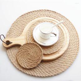 Table Mats Flax Straw Round Coffee For Living Room Decore Aesthetic Placemat Non-Slip Mat Kitchen Device Sets Tableware