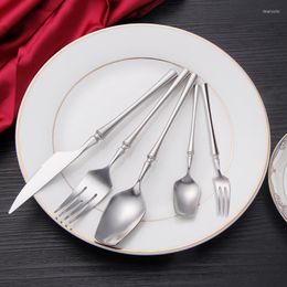 Dinnerware Sets Silver Spoon Cutlery Set Stainless Steel Kitchen Silverware Knife Fork Flatware Western Tableware